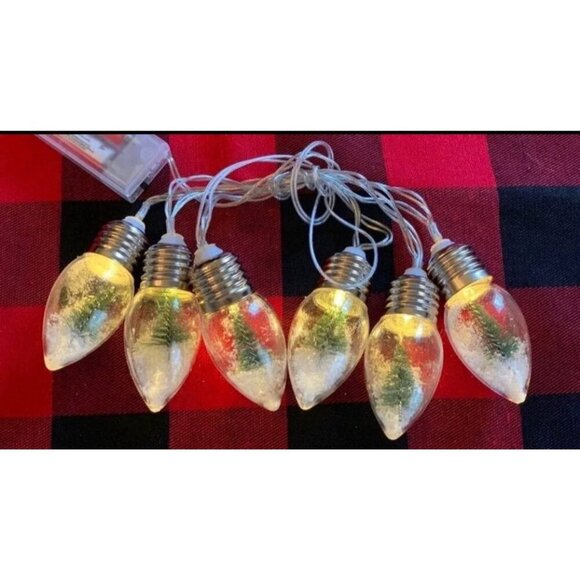 Christmas Snow Globe String Lights Bottle Brush Trees 2.5 Ft Battery LED Festive - Picture 6 of 8